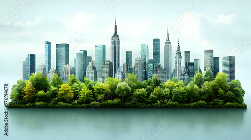 A cityscape with skyscraper...