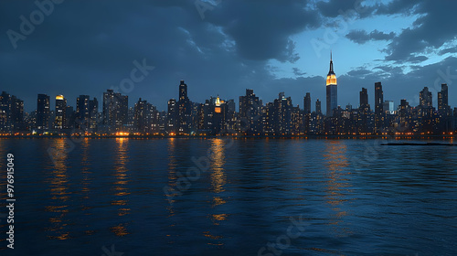 A cityscape with tall build...