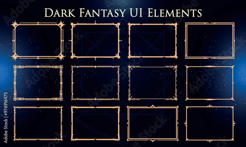 Set of Dark Fantasy Elements for user interface, poster, video. Fantasy magic HUD. Template for rpg game interface. Vector Illustration EPS10