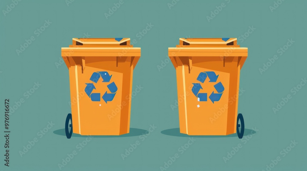 Open and closed orange trash bins with recycle symbols, flat style, vector eps10 illustration Open and closed orange trash bins with recycle symbols, flat style, vector eps10 illustration