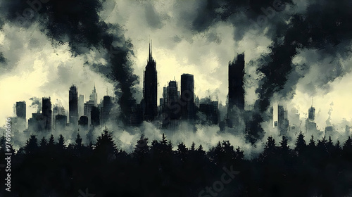 A dark, apocalyptic citysca...