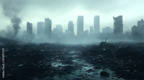 A desolate cityscape with s...