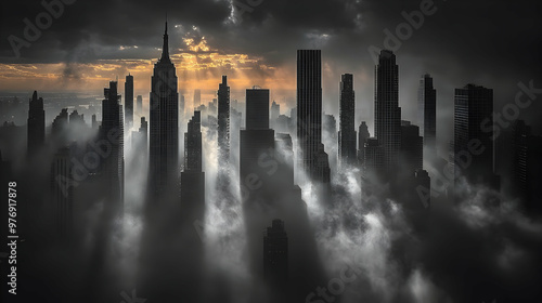 A dramatic aerial view of a...