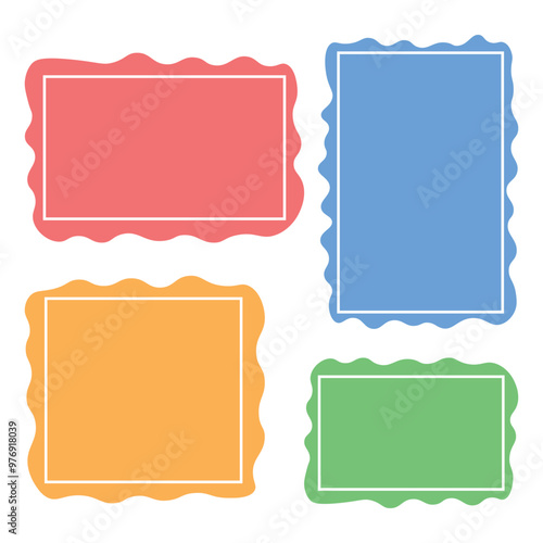 Illustration four wavy rectangular frames colorful outlined with border for quotes or text