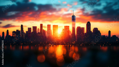 A dramatic cityscape silhou...