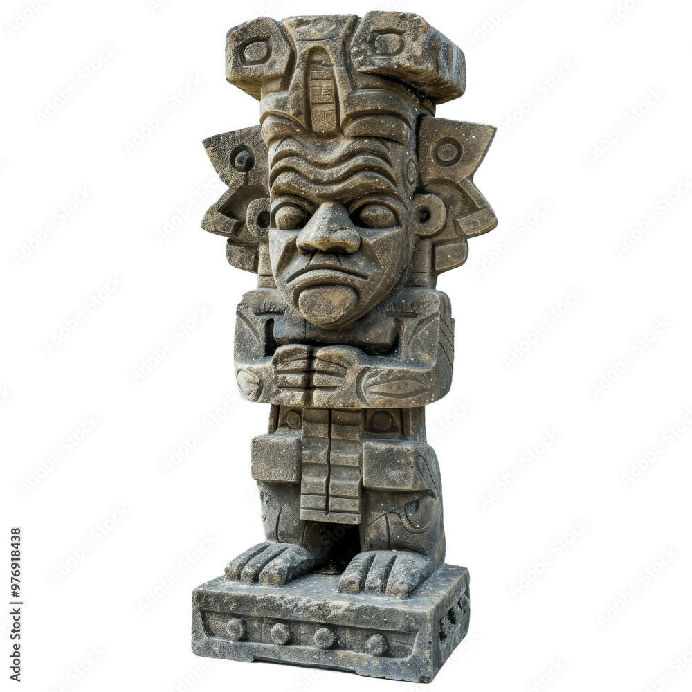 Ancient mayan stone statue with arms crossed standing isolated on a white background Ancient mayan stone statue with arms crossed standing isolated on a white background