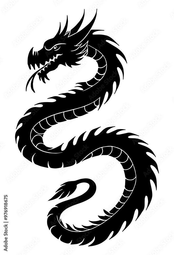 Fototapeta premium Dragon Silhouette Art. Flat Vector Illustration