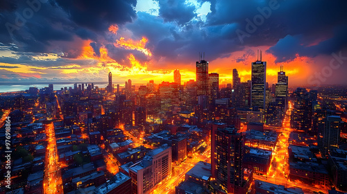 A dramatic cityscape with s...