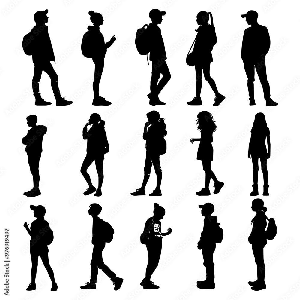 Students Silhouette Set. Flat Vector Illustration Students Silhouette Set. Flat Vector Illustration