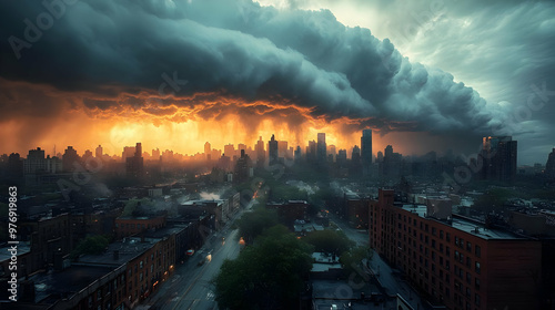 A dramatic storm cloud hang...