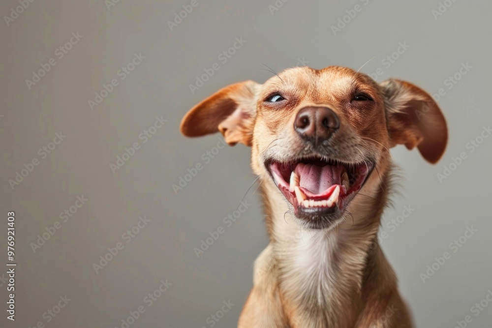Happy Dog Portrait with Big Smile on Brown Background Happy Dog Portrait with Big Smile on Brown Background