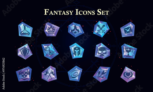 Set of Fantasy Icons for user interface, poster, video. Fantasy magic HUD. Template for rpg game interface. Vector Illustration EPS10