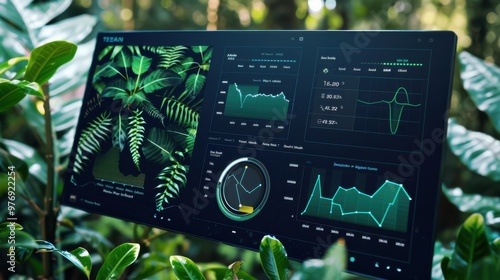 A digital dashboard displaying real-time data on forest health.