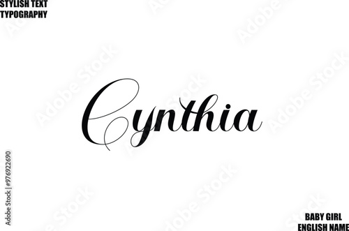 Baby Girl Name Stylish Cursive Text Typography  Cynthia