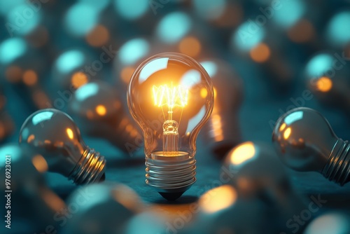 Hand-holding lightbulb with brain on bokeh background for creative and smart thinking idea concept. Beautiful simple AI generated image