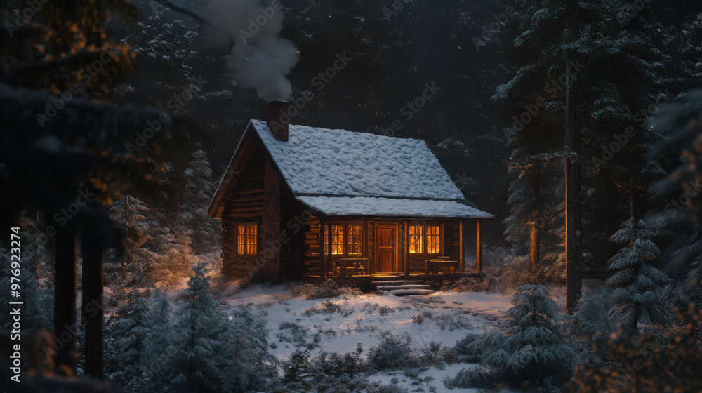 A cozy cabin in the woods surrounded by freshly fallen snow, with smoke rising from the chimney. A cozy cabin in the woods surrounded by freshly fallen snow, with smoke rising from the chimney.