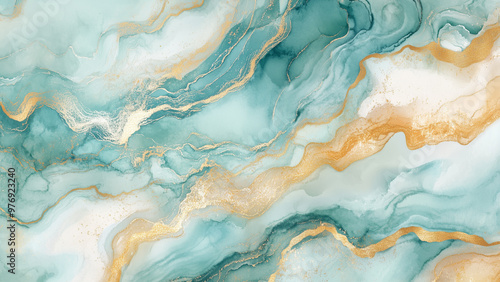 Wallpaper Mural Teal and Gold Harmony: Watercolor Marble Texture in Neutral Tones Torontodigital.ca