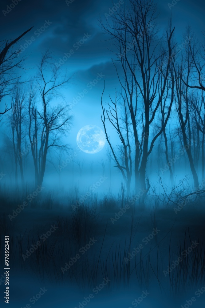 Fototapeta premium Mysterious moonlit forest in the mist