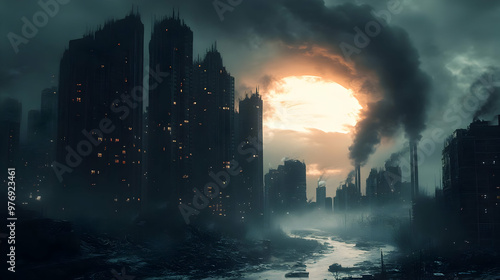 A dystopian city with a dar...