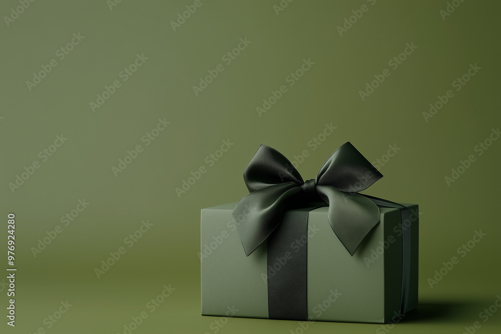 Green colored gift box with on an green background. Christmas style gift box. Green colored gift box with on an green background. Christmas style gift box.