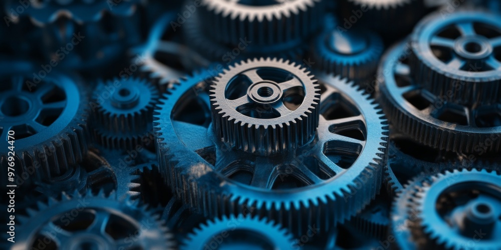 Close up of Blue Metal Gears Interlocking Close up of Blue Metal Gears Interlocking