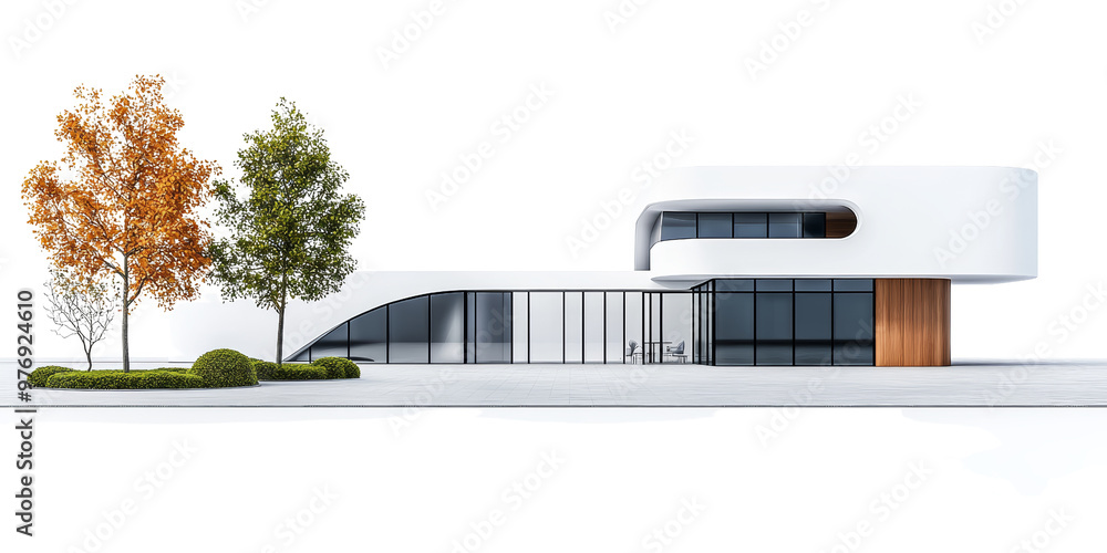 Modern architectural house design with garden and trees Modern architectural house design with garden and trees
