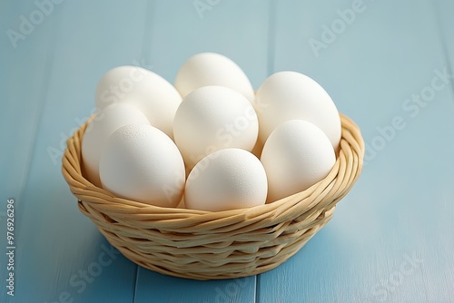 Wallpaper Mural A wicker basket filled with brown and white eggs. Isolated on a white background. Perfect for Easter, cooking, or farm-related themes.. Beautiful simple AI generated image Torontodigital.ca