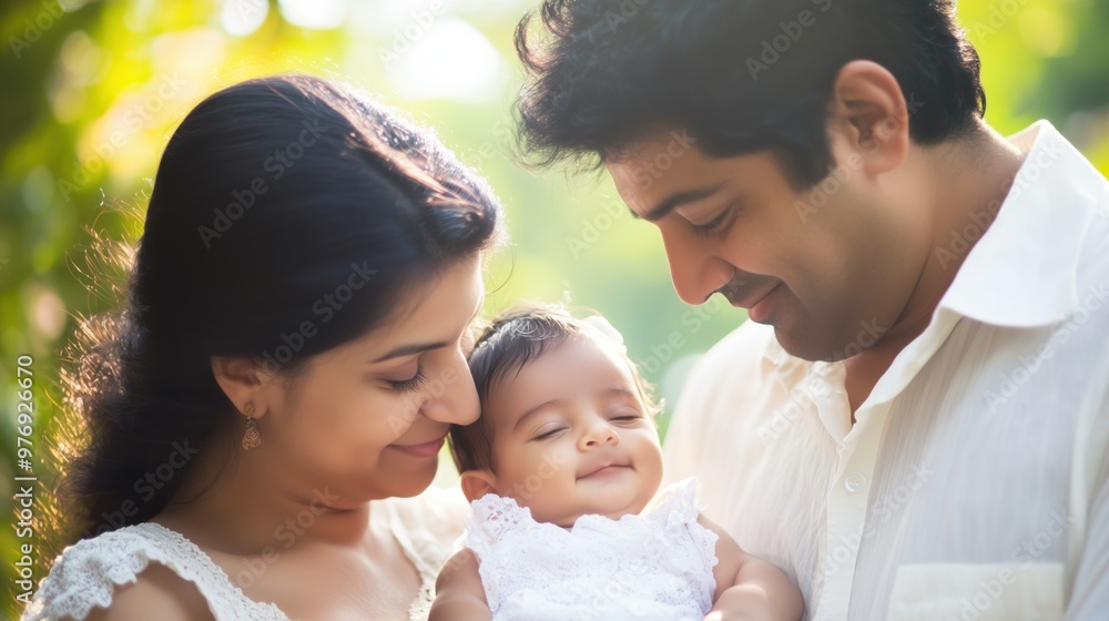 Indian parents with their baby father and mother looking at their child Indian parents with their baby father and mother looking at their child