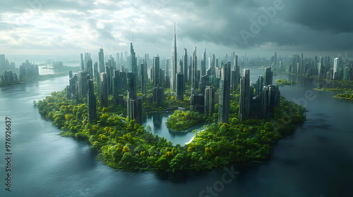 A futuristic city on an isl...