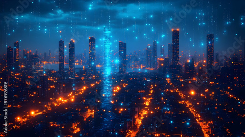 A futuristic city skyline a...