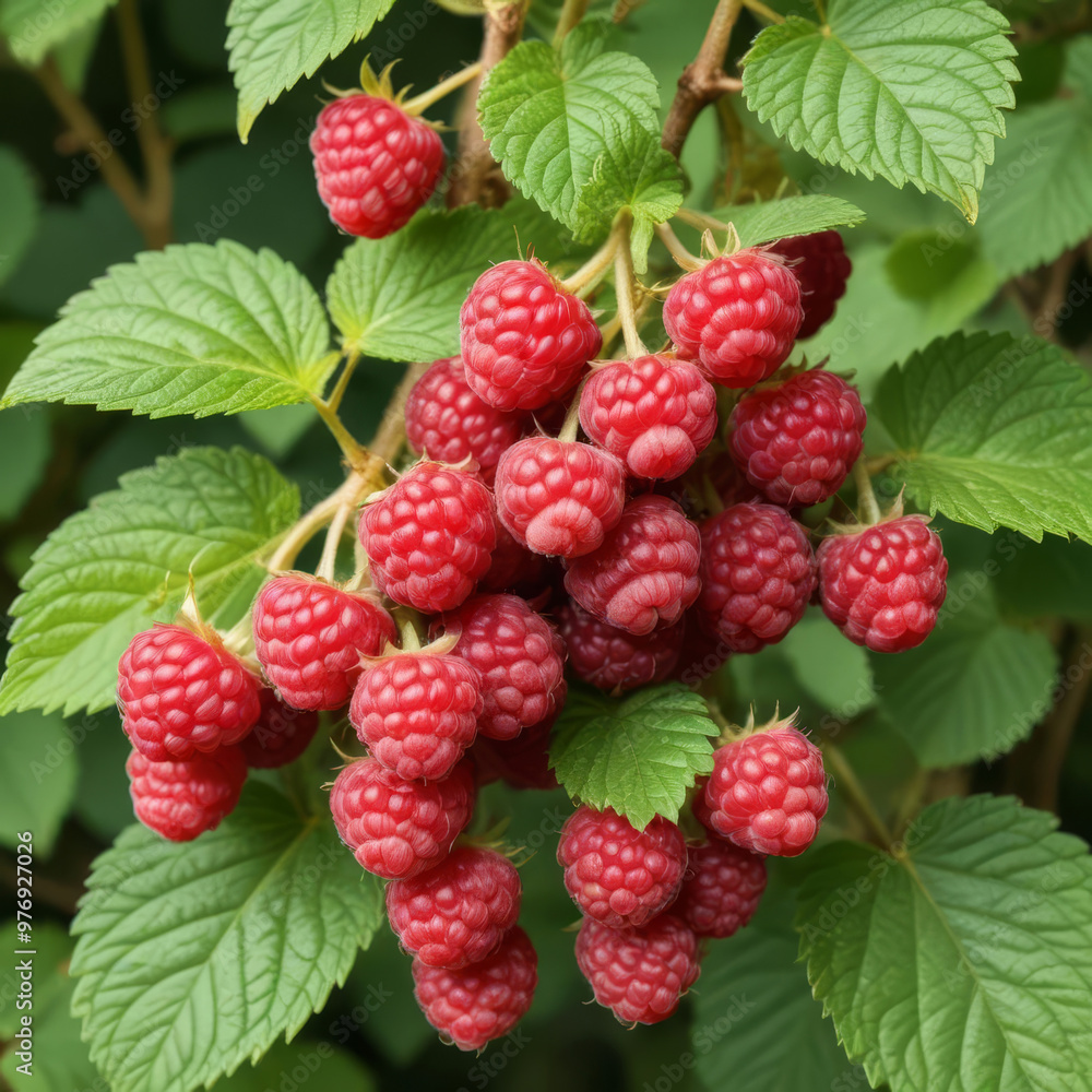 Ripe raspberries on a bush Ripe raspberries on a bush