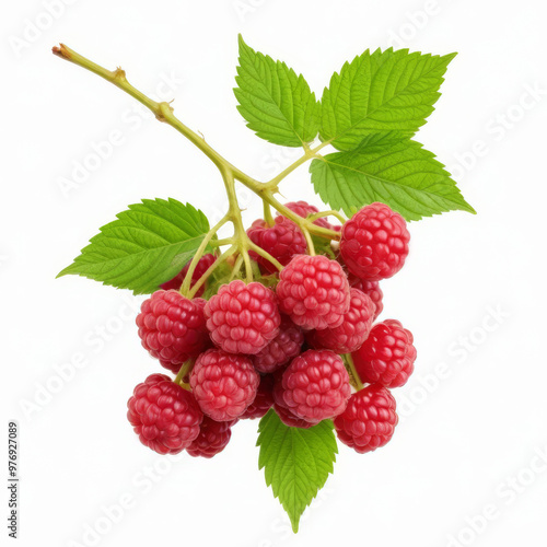 Berries of ripe raspberries on white background