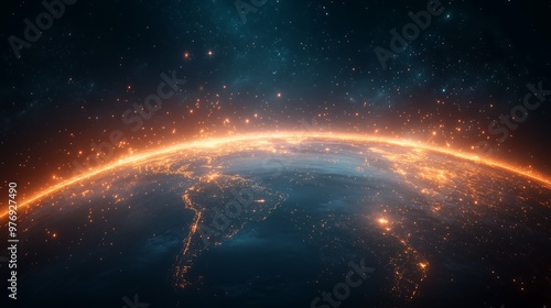 View of Earth from Space with Glowing Horizon, Cosmic Beauty photo