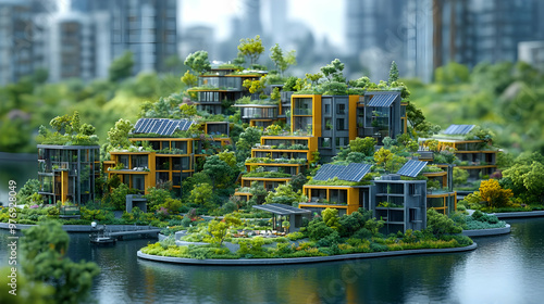 A futuristic city with gree...