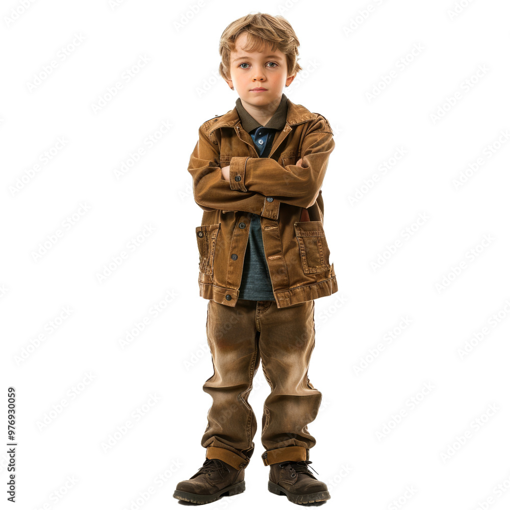 Young boy with his arms folded standing on a white background Young boy with his arms folded standing on a white background