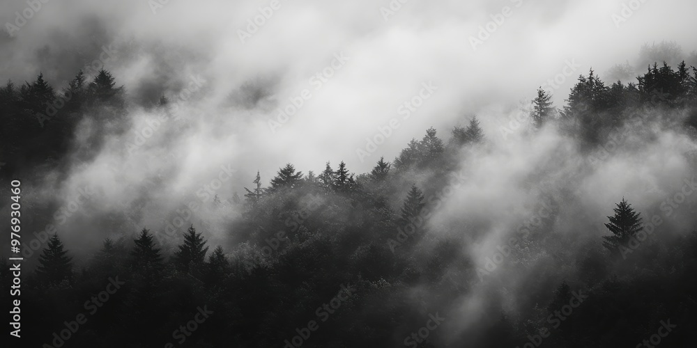 dense fog rolling through a forest 