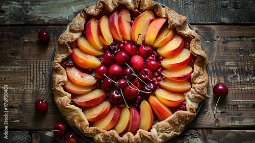 Apricot galette teamed with wild curr and cherries photo