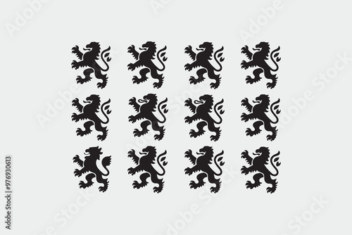 set of black silhouettes depicting various royal heraldic lions 