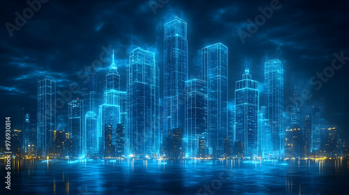 A futuristic cityscape with...