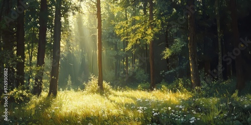 forest clearing bathed in sunlight 