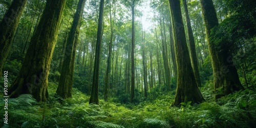 lush rainforest with towering trees 