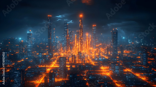 A futuristic cityscape with...