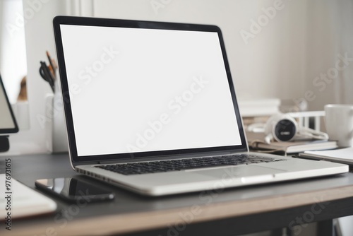 Blank Laptop Screen mockup on Office Desk