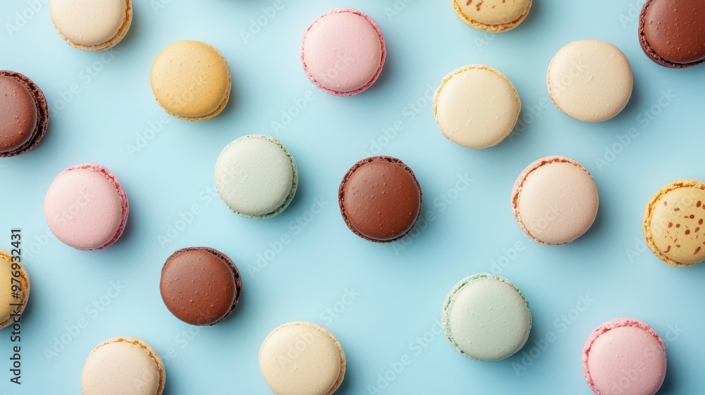 Colorful Macarons on a Blue Background Colorful Macarons on a Blue Background