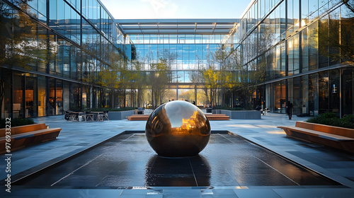 A large, reflective, golden...