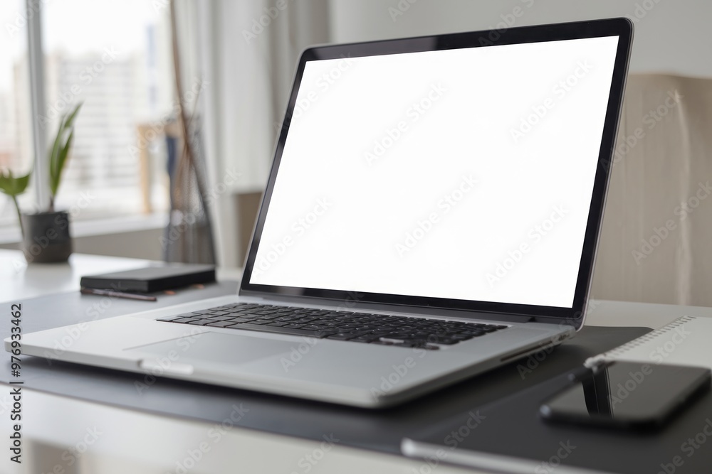 Blank Laptop Screen mockup on Office Desk Blank Laptop Screen mockup on Office Desk