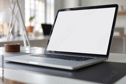 Blank Laptop Screen mockup on Office Desk