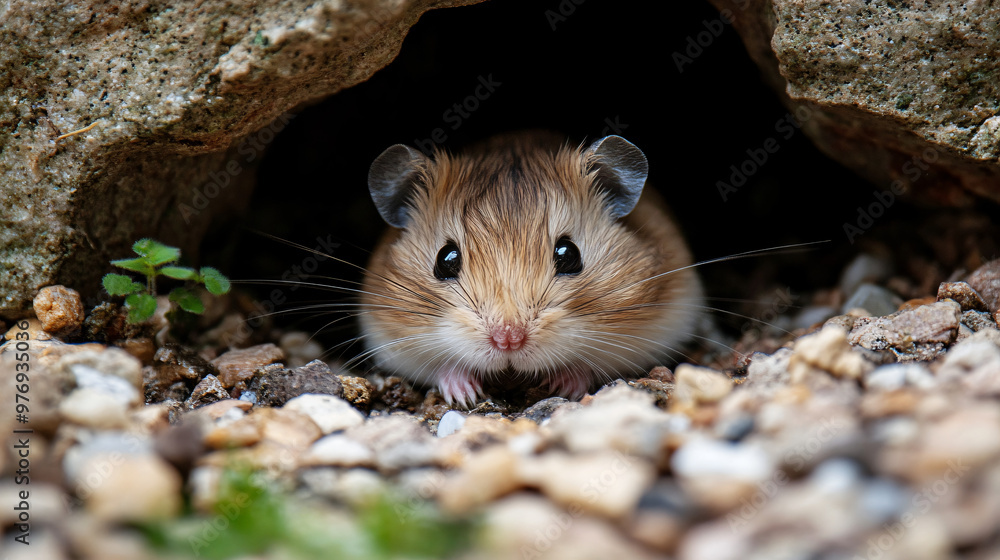 A hamster peeking out from a small hideaway. A hamster peeking out from a small hideaway.