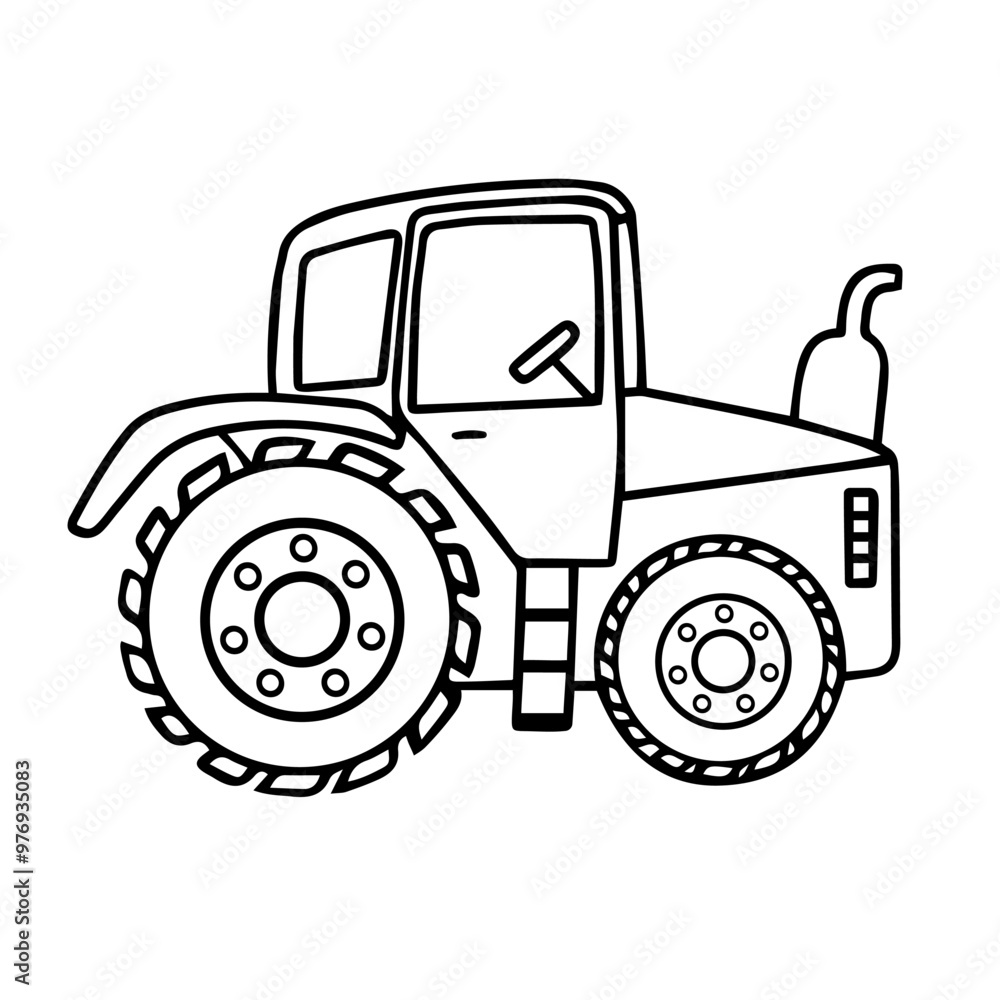 Obraz premium Vector doodle. Cartoon drawing of a tractor. farm vehicles. Children's coloring page