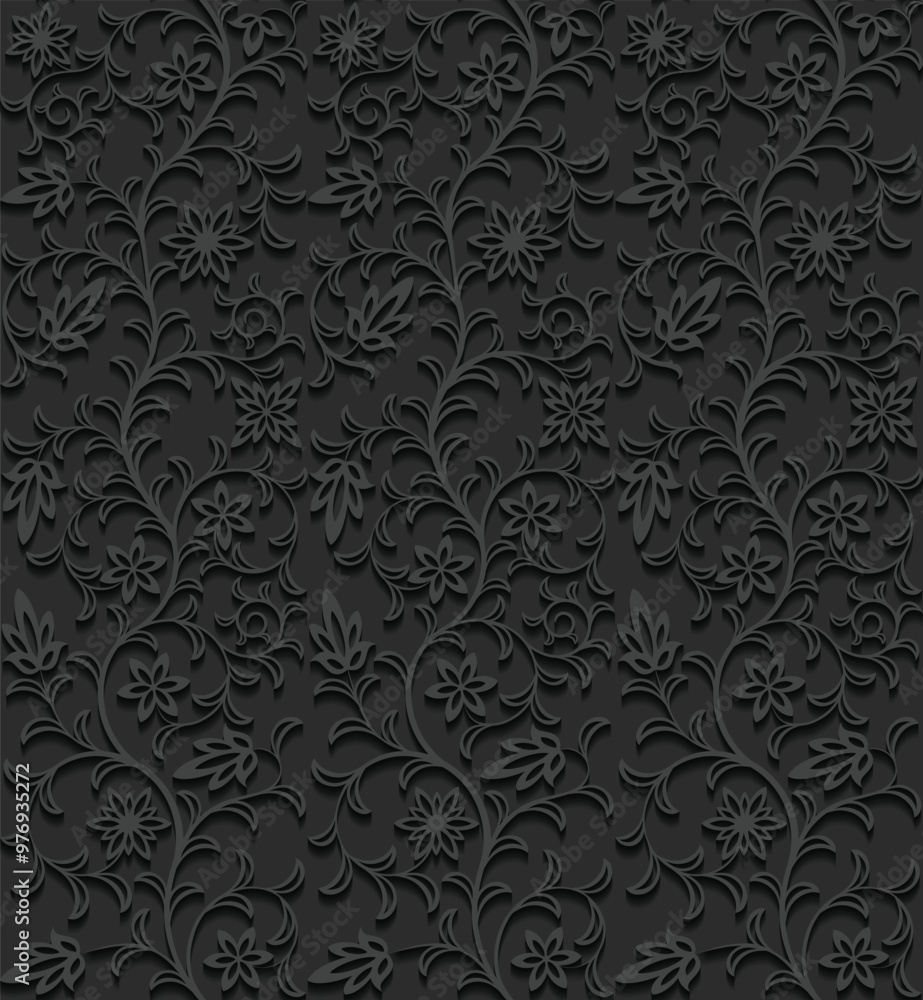 A textured black floral pattern featuring intricate vines and flowers, suitable for backgrounds or decorative purposes. A textured black floral pattern featuring intricate vines and flowers, suitable for backgrounds or decorative purposes.